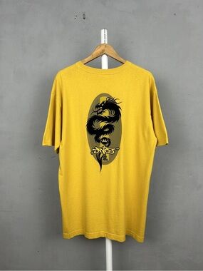JNCO Mustard Yellow Short Sleeve Tee with Black Dragon Graphic